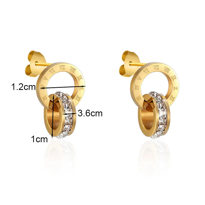Top Brand Hight Quality Titanium Steel Double Wound Roman Numerals Crystal Stud Earrings For Women Gift Jewelry Top Brand Hight Quality Titanium Steel Double Wound Roman Numerals Crystal Stud Earrings For Women Gift Jewelry